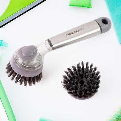 Cleaning Brushes Set Scrub Brush Bathroom Brush Long Handle Liquid Dispenser Pot Washing Brush