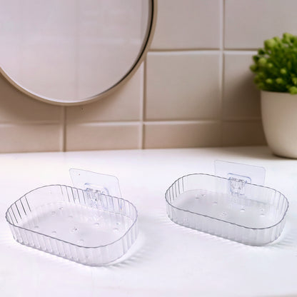 Selfadhesive Transparent Wall Mounted Soap Dish Holder (2 Pc)