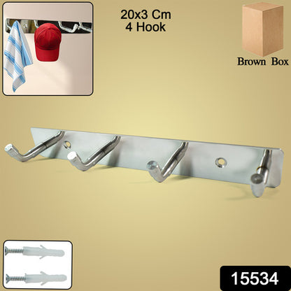 Stainless Steel Wall Mounted Coat 4 Hook Rack (20X3  1 Pc)