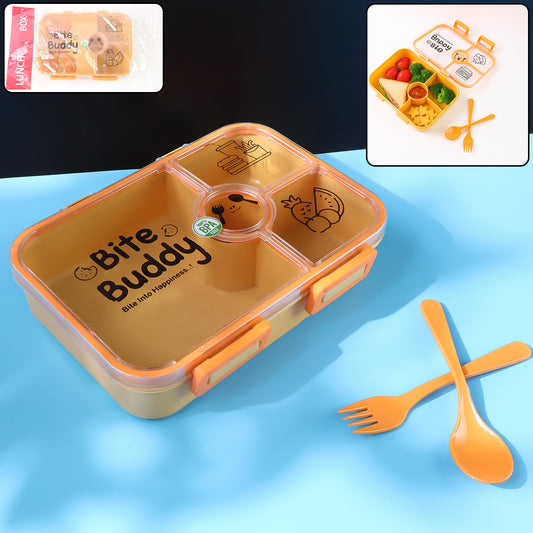 Bitebuddy 4-Compartment Leak-Resistant Plastic Lunch Box With Spoon  Fork