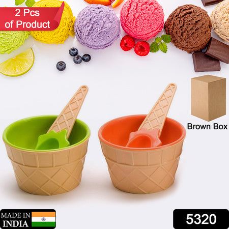 Ice-Cream Waffle Spoon Bowel Cup Set  Premium Ice Cream Set  Ice-Cream Bowel With Spoon 2Pc Couple Bowl Set