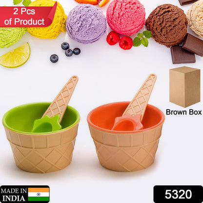 Ice-Cream Waffle Spoon Bowel Cup Set  Premium Ice Cream Set  Ice-Cream Bowel With Spoon 2Pc Couple Bowl Set