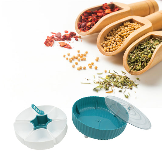 360 Revolving Spice Box  Dry Fruit Box Plastic 7 Compartment Box Suitable For Multipurpose Storage Use Like Dry Fruit  Spices  Pickle  Tea   Sugar Etc Kitchen Use