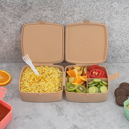 Double-Layer Square Lunch Box With  Spoon  4 Compartment Tiffin  Push Lock  Plastic Tiffin Box For Travelling School Kids  Office Exclusive Home