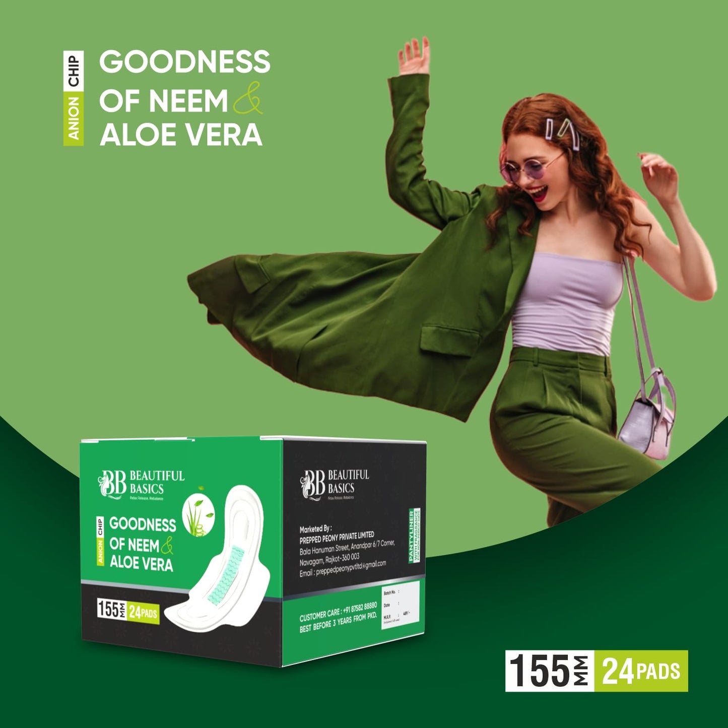 Sanitary Pads For Women With Goodness Of Neem  Aloe Vera  Ultra Thin  Leakage Protection  Ph Balance  With Antibacterial Anion Chip  (155 Mm  24 Pads)