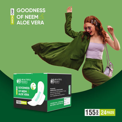 Sanitary Pads For Women With Goodness Of Neem  Aloe Vera  Ultra Thin  Leakage Protection  Ph Balance  With Antibacterial Anion Chip  (155 Mm  24 Pads)