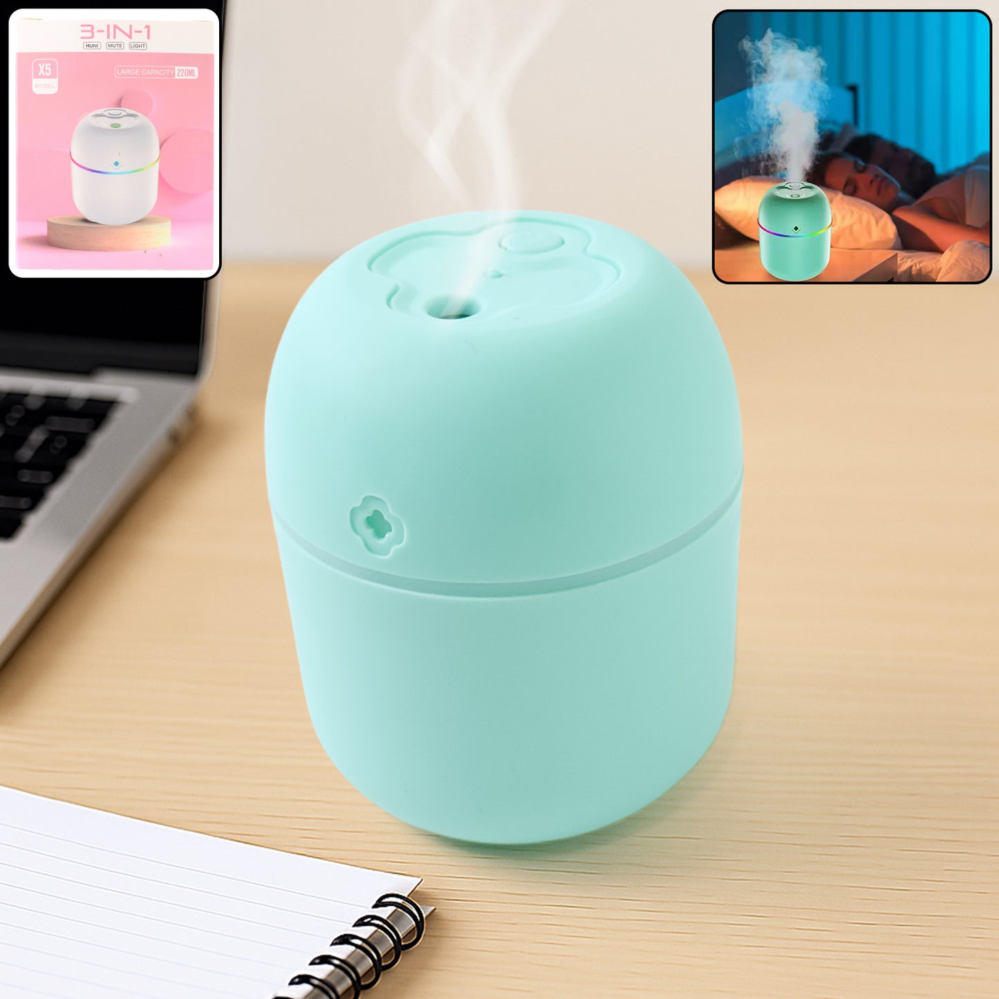 Portable Lighting Mini Humidifier Usb Personal Desktop Air Humidifier For Baby Bedroom Travel Office Home With Light Cool Mist Humidifier Essential Oil Diffusers Cool Mist Humidifiers (250 Ml)