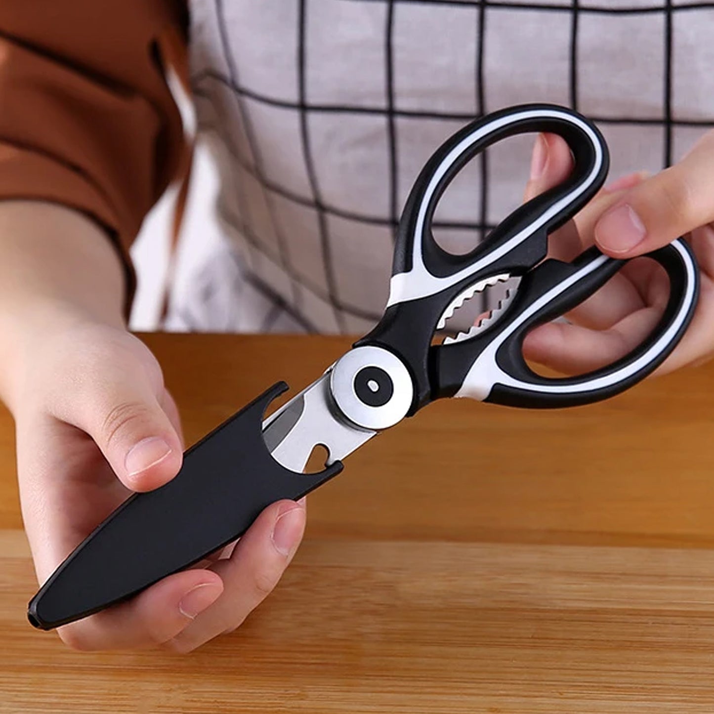 3 In1 Multi-Function Kitchen Household For Vegetables Fruit Cheese  Meat Slices With Bottle Opener Stainless Steel Sea Food Scissor (1 Pc )