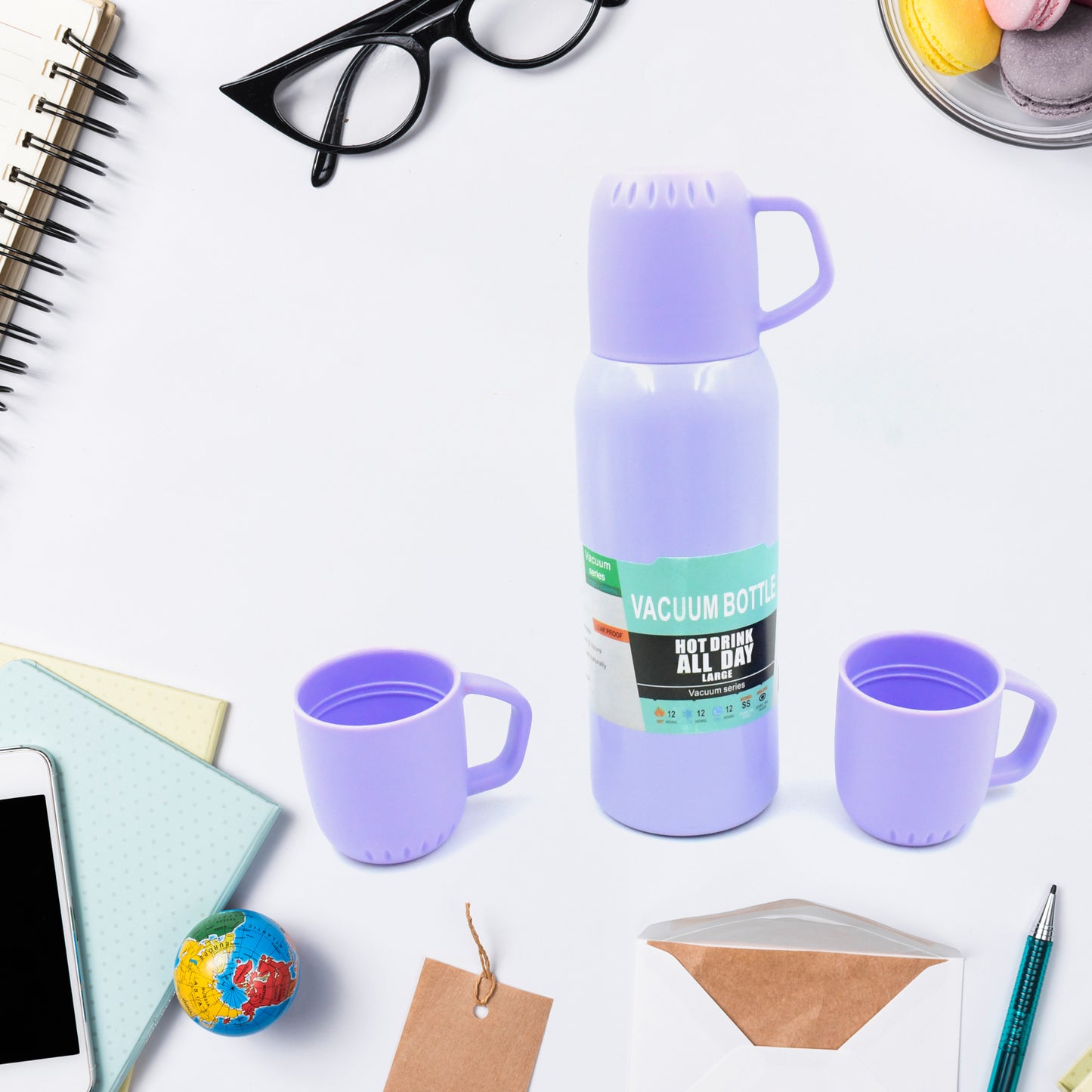Vacuum Flask Set Stainless Steel Thermos With 3 Cup Creative Gift Set With Cover Handle Portable Car Water Bottle Set (Approx 500Ml)