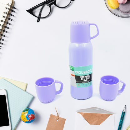 Vacuum Flask Set Stainless Steel Thermos With 3 Cup Creative Gift Set With Cover Handle Portable Car Water Bottle Set (Approx 500Ml)