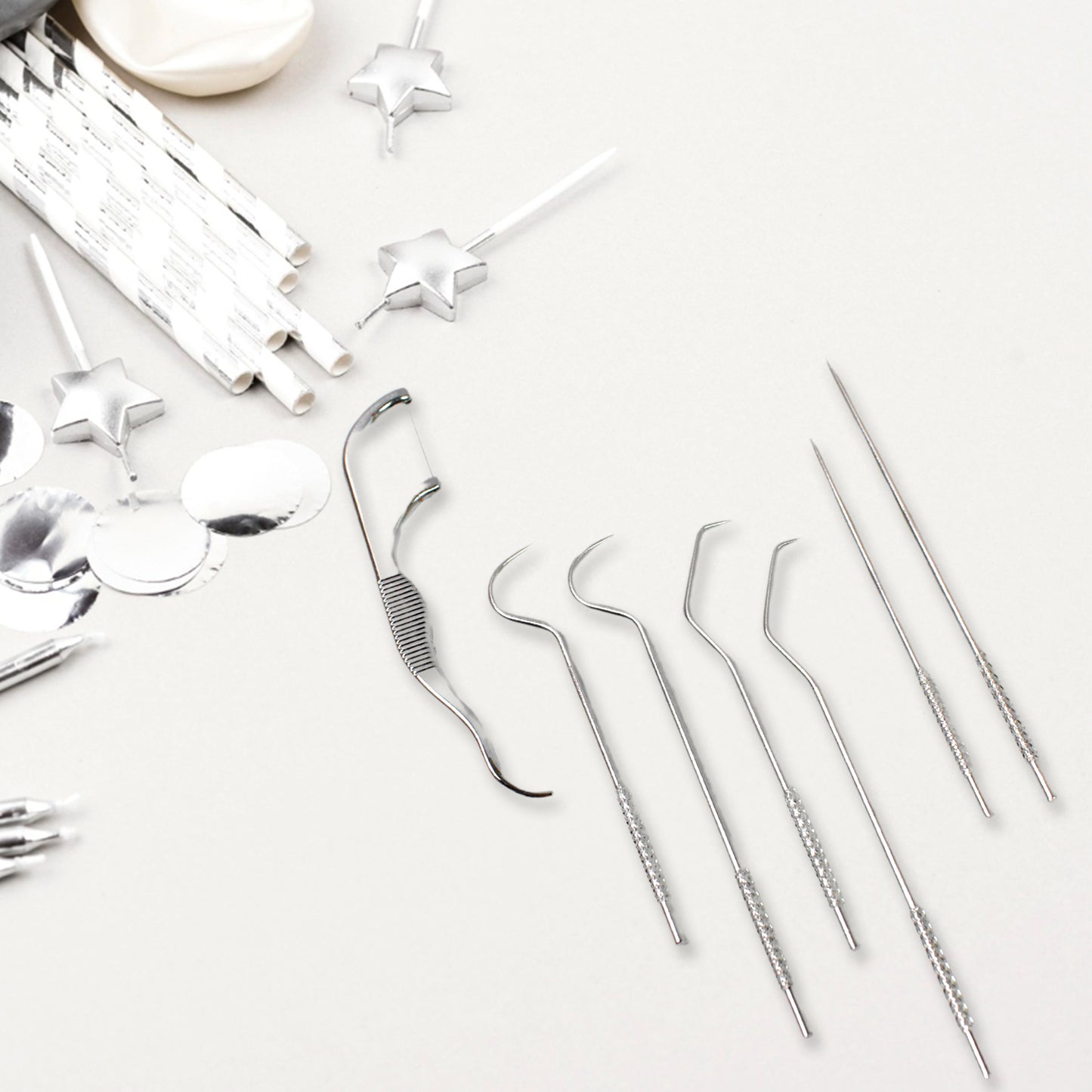 7 In1 Stainless Steel Toothpick Flossier Set (1 Set  With Case)