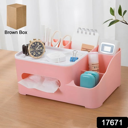 Tissue Paper Storage Holder Stationery Storage Remote Control Decorative Pen Pencil Napkin Mobile Phone Multi-Function Desk Storage Organizer For Home And Office (6 Compartment)