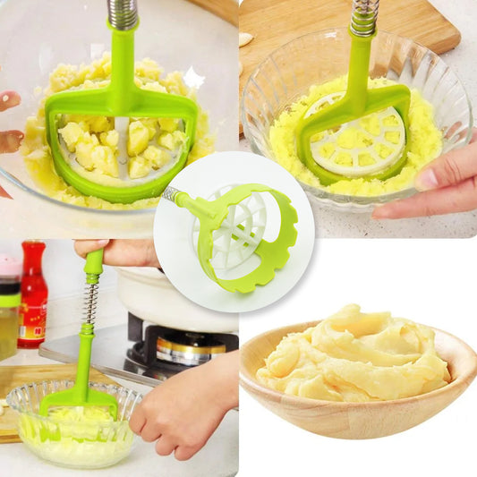 Multi Functional One-Handed Plastic Manual Mashed Potatoes Masher Mash Sweet Potato Masher With Comfort Grip And Stainless-Steel Spring Design For Nonstick Pans (1 Pc)