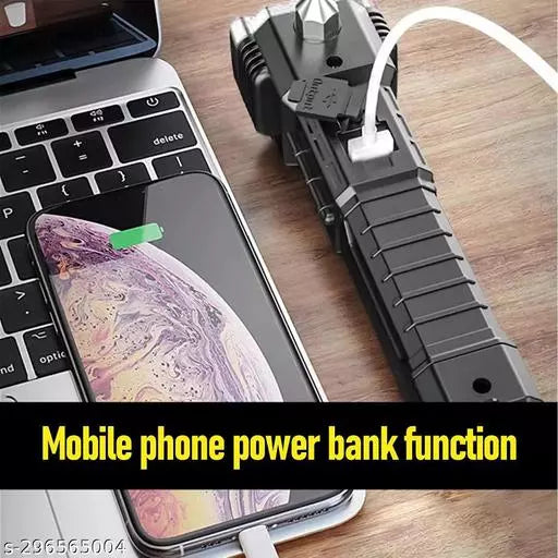 Portable 3W Rechargeable Torch Led Flashlight Long Distance Beam Range Hammer And Strong Magnets Window Glass And Seat Belt Cutter 4 Modes For Car Camping Hiking Indoor Outdoor