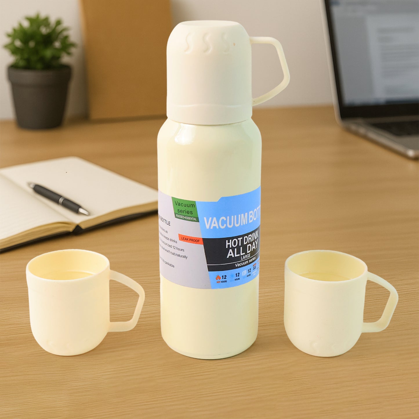Whitevacuum Flask Set  Stainless Steel Thermos With 3 Cups Approx 500Ml