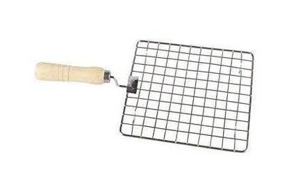 Kitchen Square Stainless Steel Roaster Papad Jali Barbecue Grill With Wooden Handle