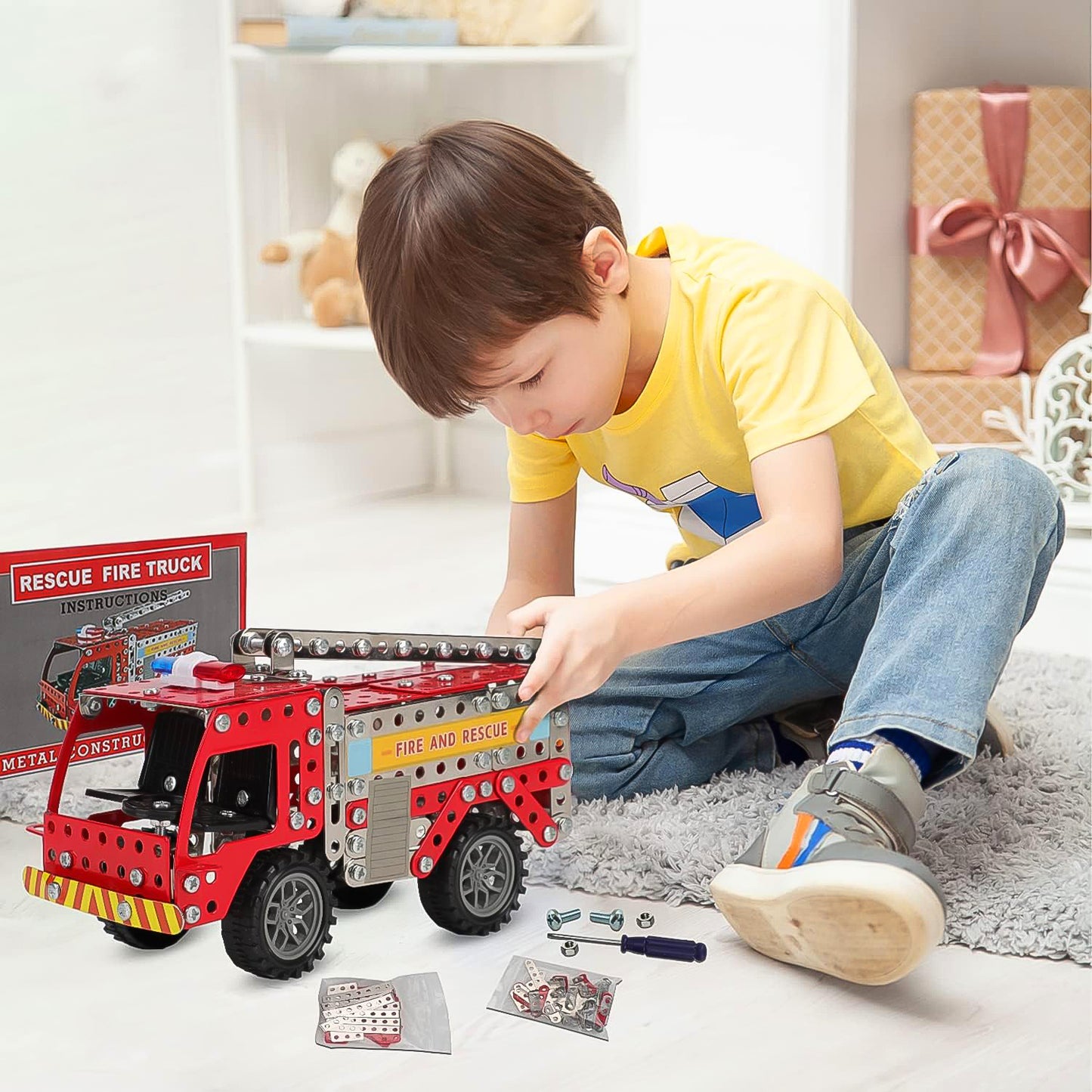 Metal Diy Fire Truck Building Blocks For Kids (Fire Truck  292Pcs Of Truck Tool  1 Set)