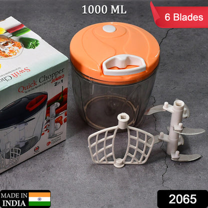 6 Blade 2In1 Manual Food Chopper Compact  Powerful Hand Held Vegetable Chopper (1000Ml)