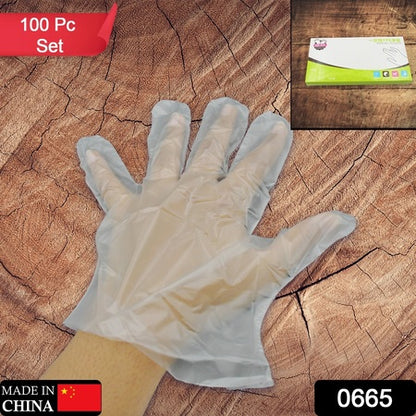 Large Size Plastic Transparent Disposable Clear Plastic Hand Gloves For Home Kitchen Hotels Hospitals Clinics Beauty Parlor Saloons (100 Pcs)