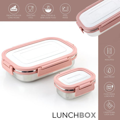 Premium Stainless Steel Leak Proof Air Tight Lunch Boxes (900Ml+200Ml Approx  2 Pc Set)