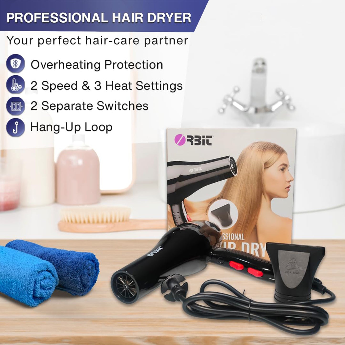Orbitprofessional Electric Hair Dryer With Concentrator Nozzle (1 Pc)