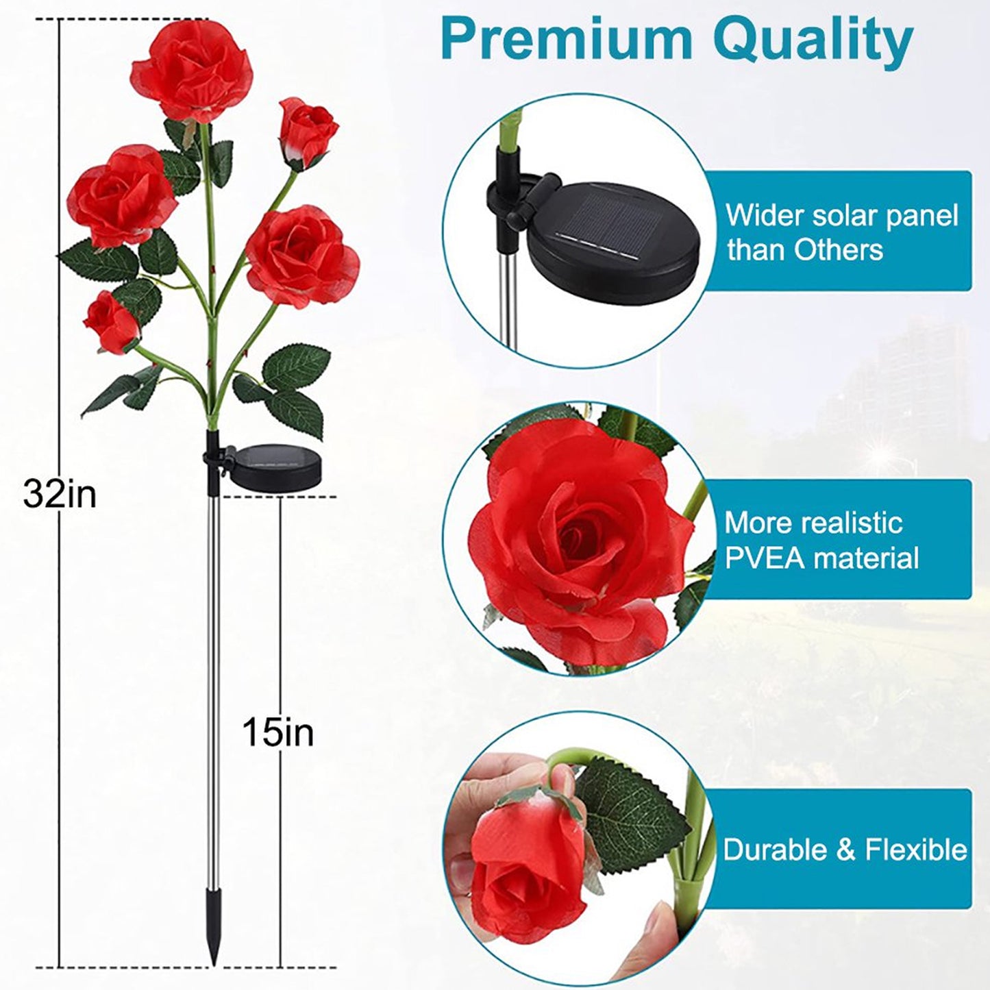 Garden Solar Outdoor Rose Lights Decorative  Waterproof Flower Light For Garden Patio Landscape Pathway Yard Holiday Decoration