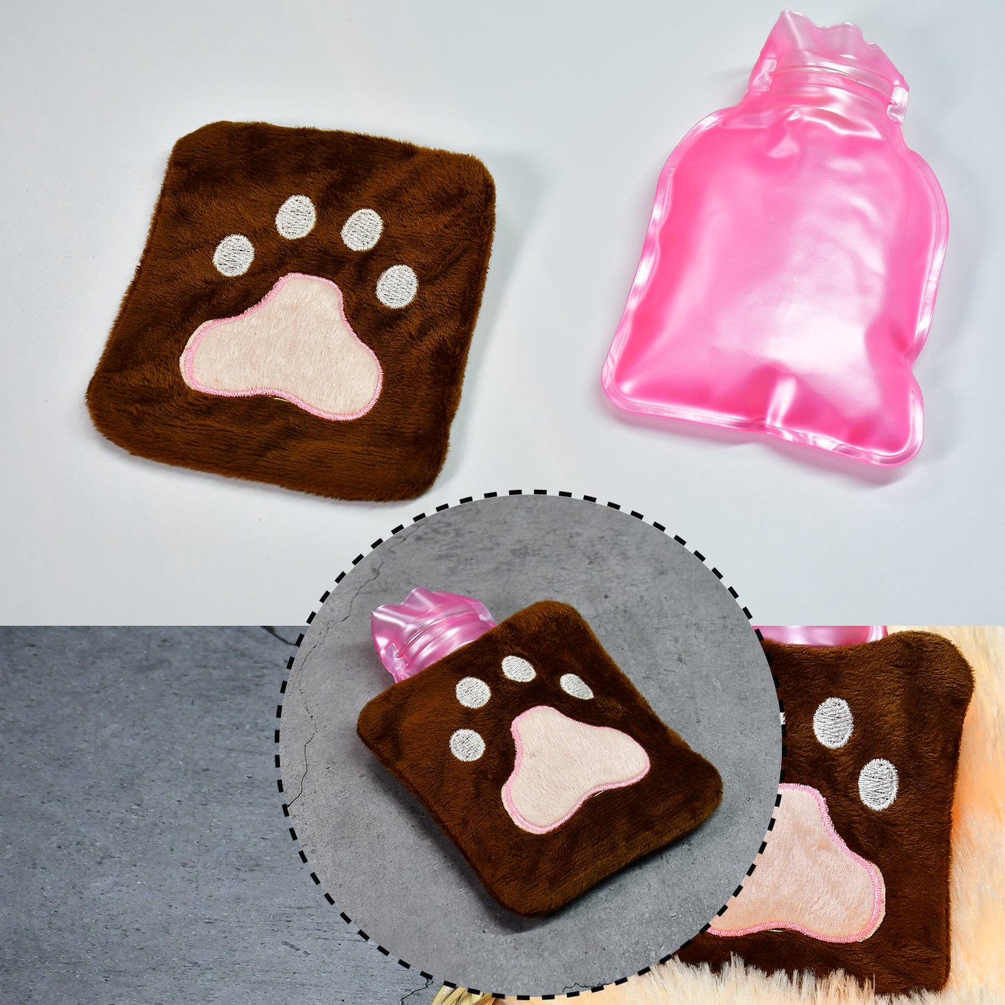 Paw Print Small Hot Water Bag With Cover For Pain Relief Neck Shoulder Pain And Hand Feet Warmer Menstrual Cramps.