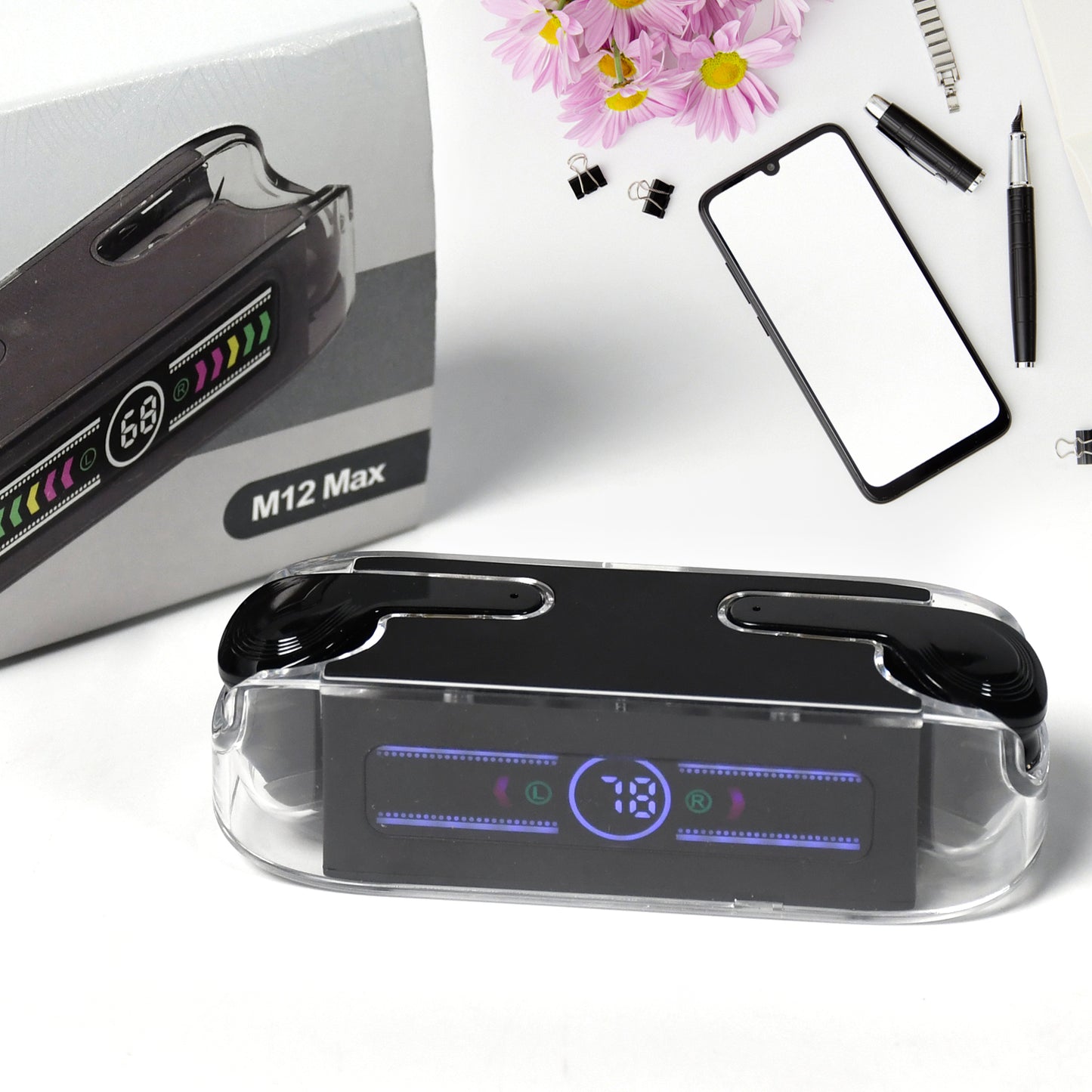Earphones With Touch Control Black Bluetooth M12 Max  Wireless Technology Stereo Sound Made With High-End Material