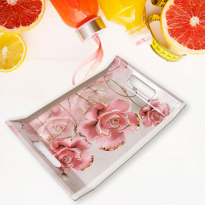 Plastic Rectangular Shape Flower Printed Design Serving Tray 3 Pcs Home And Kitchen Use (3 Pcs Set)