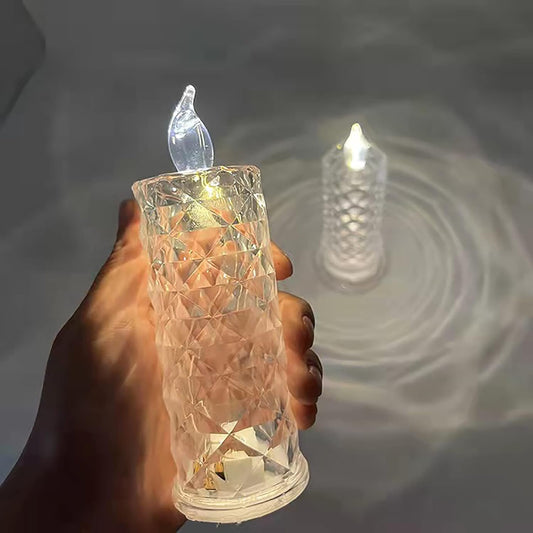 Rose Candles Led Flameless And Smokeless Decorative Acrylic Transparent Candles Led Tea Light Candle Perfect For Gifting Home Diwali Christmas Crystal Candle Lights (1 Pc)  (Moq - 12 Pc )