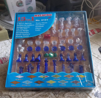 13 In 1 Family Board Game Chess Snakes  Ladders Ludo Tic-Tac-Toe Checkers Travel Bingo Football Space Venture Steeplechase Set For Kids