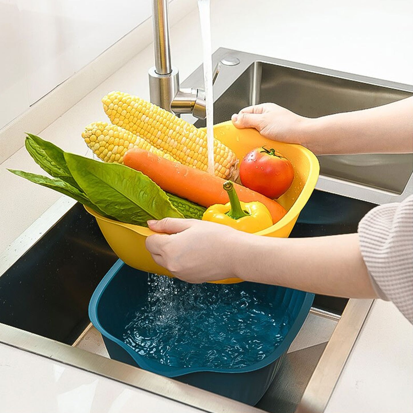 Kitchen Bowl Plastic Washing Bowl And Strainer Drainer Basket For Home  Kitchen Use