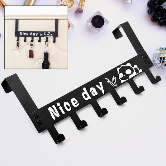 Heavy-Duty Carbon Steel Cartoon Nice Day Over Door Hook Hanger Rack Towel Hanger Removable Door Hook Coat Scarf Cloths Hanger (1 Pc  6 Hook)