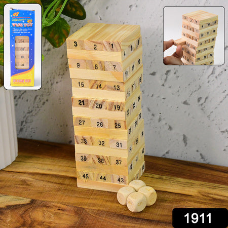 54 Pcs Blocks 4 Dices Wooden Tumbling Stacking Building
