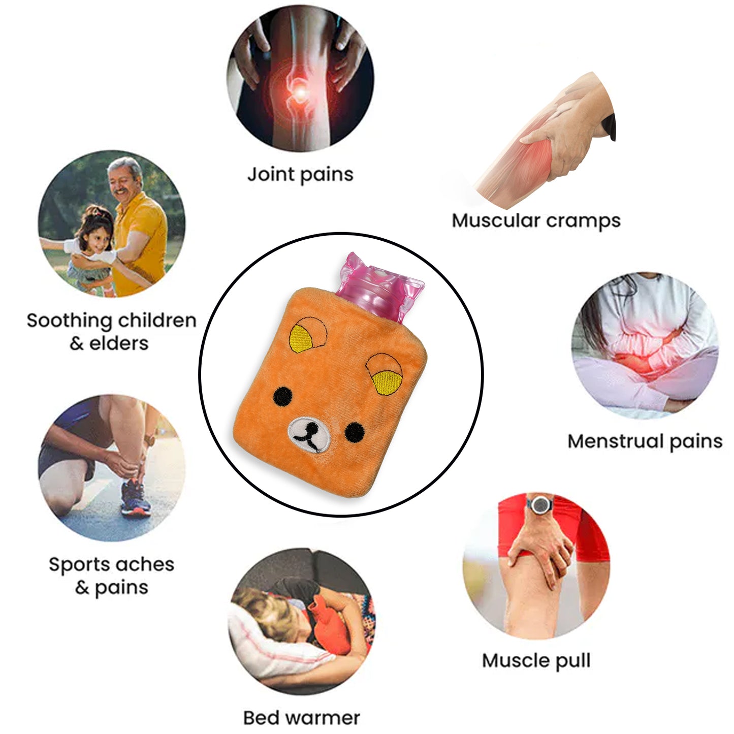 Orange Panda Small Hot Water Bag With Cover For Pain Relief Neck Shoulder Pain And Hand Feet Warmer Menstrual Cramps.