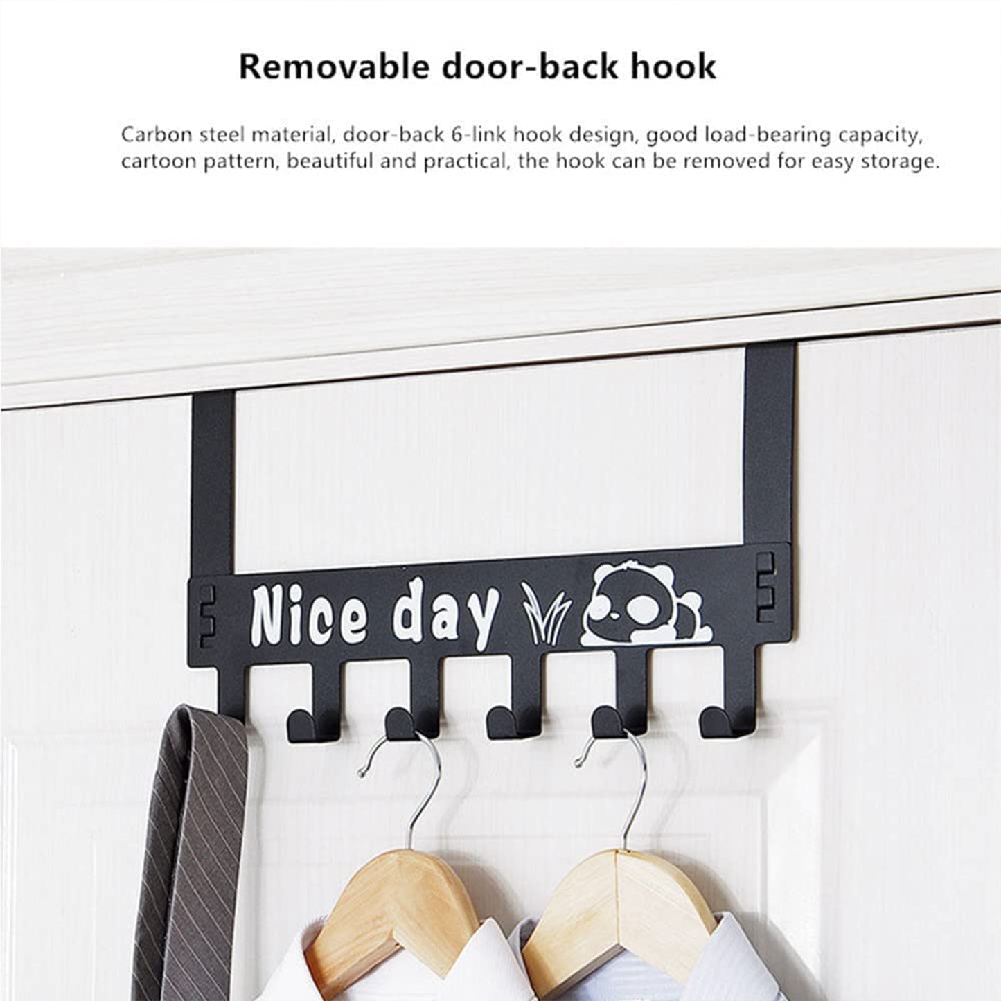 Heavy-Duty Carbon Steel Cartoon Nice Day Over Door Hook Hanger Rack Towel Hanger Removable Door Hook Coat Scarf Cloths Hanger (1 Pc  6 Hook)