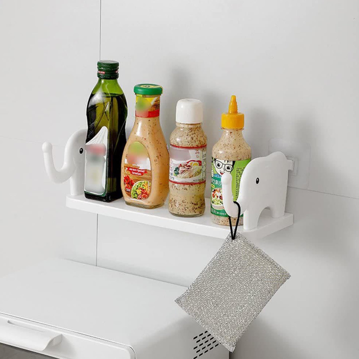 Multifunctional  Elephant Shaped Storage Shelf No Punching Wall Mounted Mini Storage Rack Creative Cute Elephant Shelf Organizer For Kitchen Bathroom Bedroom Study