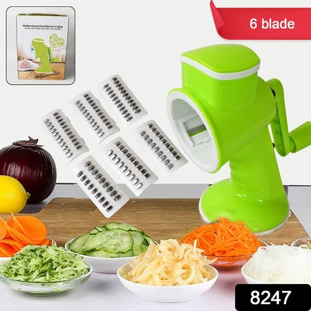 6 In 1 Multi Functional Vegetable Cutter  Slicer Hand Machine Cutting Slice Cut Thick Cut Silk All In One Vegetable Chopper Cutter  Slicing Cutter Barrel - Vegetable Grater With 6 Removable Blades