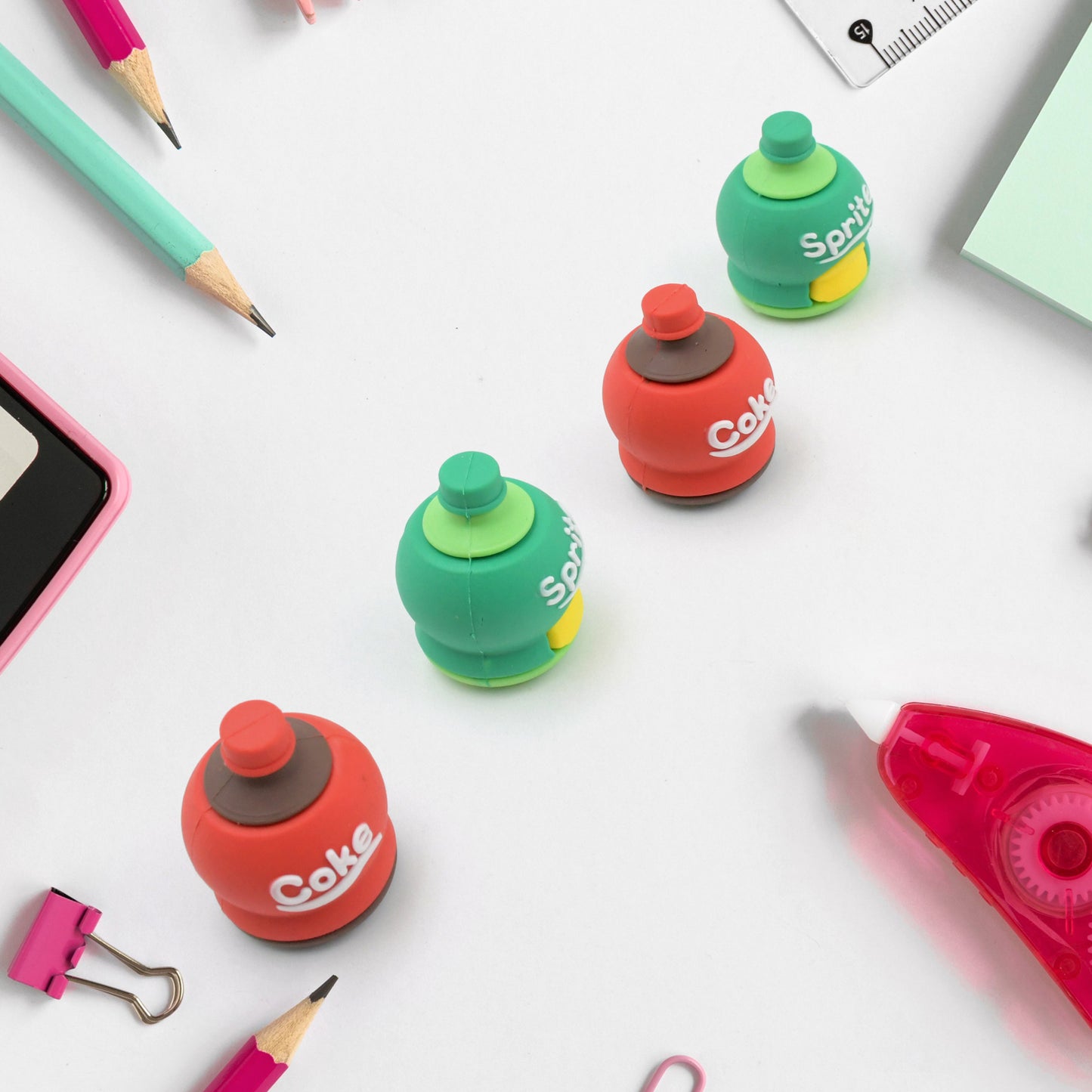 2-In-1 3D Cold Drink Bottle Shape Rubber Pencil Sharpener And Eraser Set Stationery For Kids School Boys Girls Birthday Return Gifts (24 Pcs Set  1 Pc )