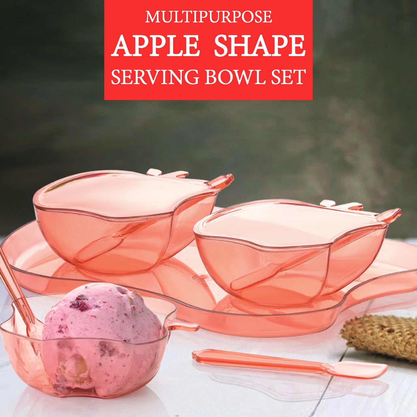 Apple Shape 2Piece Serving Set Of Bowl With Spoon  Tray. Dinnerware Serving Snacks  Pickle