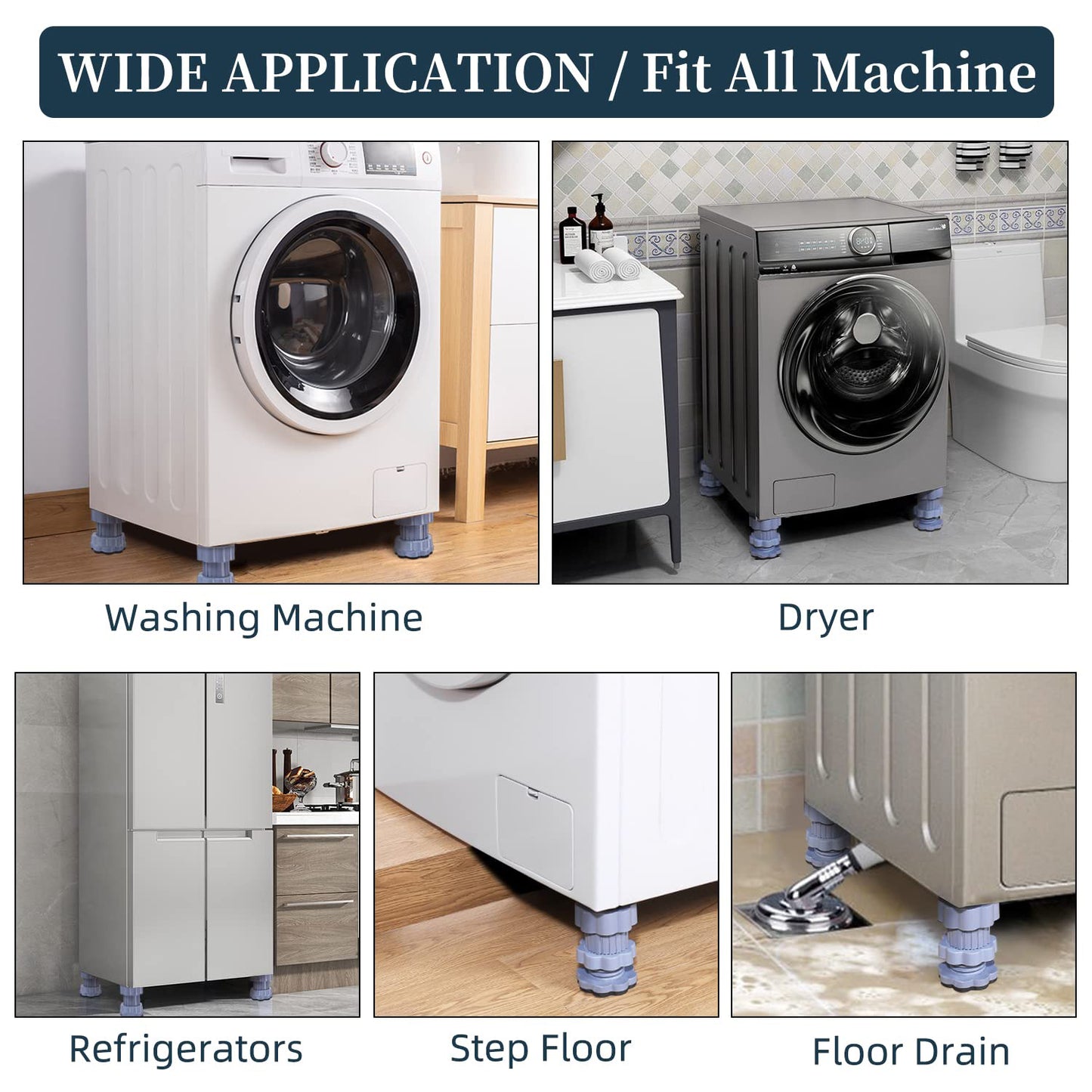 Washing Machine Support Anti Vibration Washing Machine Support Adjustable Washer Anti Vibrasion Pads Washer  Dryer Pedestalswashing Machine Accessory Anti- Skid Pad Pvc Lifting Pad Non-Slip ( 4 Pc Set  1Pc )
