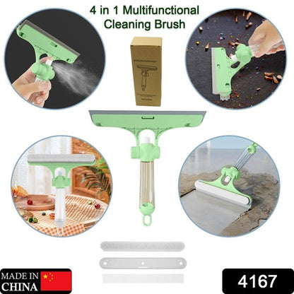 4 In 1 Multifunctional Glass Scraper Window Glass Wiper With Watering Can Silicon Cleaning Squeegee With Two Brush Heads Practical Squeegee For Shower Doors Windows Tiles And Car Glass