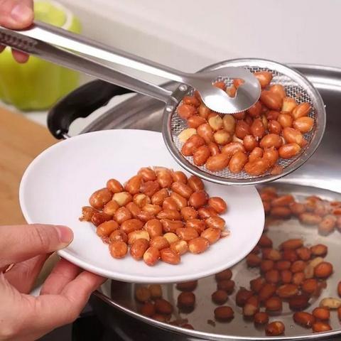 2In1 Stainless Steel Filter Spoon With Clip Food Kitchen Oil-Frying Multi-Functional