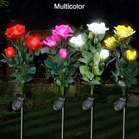 Garden Solar Outdoor Rose Lights Decorative  Waterproof Flower Light For Garden Patio Landscape Pathway Yard Holiday Decoration