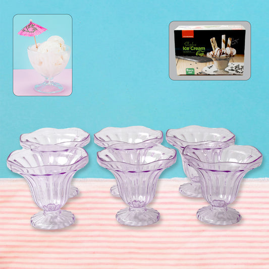 Crystal Plastic Ice-Cream Bowl Home  Kitchen Serving Platter Or Dessert Cup For Sundae Sweets Snacks Fruit Pudding Nuts Or Dip Serving Bowls (Crystal Cups Set Of 6)