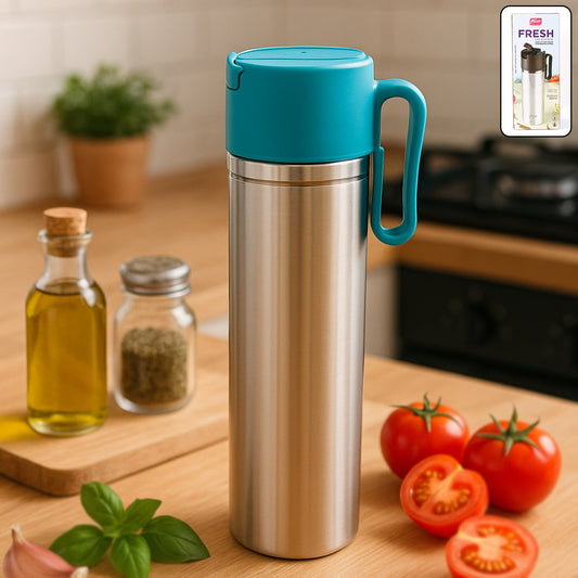 Stainless Steel Fresh Oil Pourer Bottle With Flip Lid And Handle Approx 1000Ml (1 Pc)