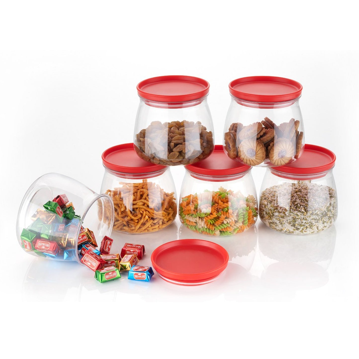Matka Shaped Jar With Air Tight  Leak Proof Lid (Multicolour) (Set Of 6) (900Ml)