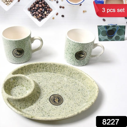Alpino Ceramic Tea  Cups Set With Plastic Serving 2 Compartment Platter Milk Cup  Mug Coffee Cup Tea Cup Bpa Free Food Grade Or Outdoor For Household Gift For Birthday (3 Pcs Set)