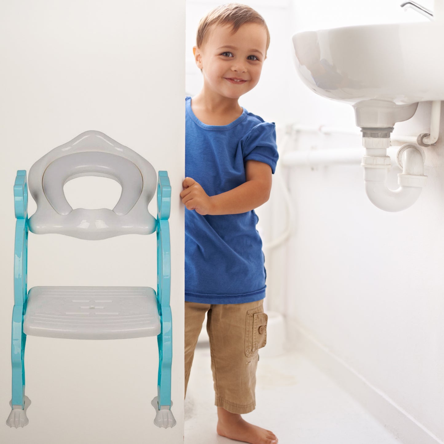 2 In 1 Potty Training Toilet Seat With Step Stool Ladder For Boy And Girl Baby Toddler Kid Childrens Toilet Training Seat Chair With Soft Padded Seat And Sturdy Non-Slip Wide Step Make Potty Easier For Your Kids (Multi-Color)