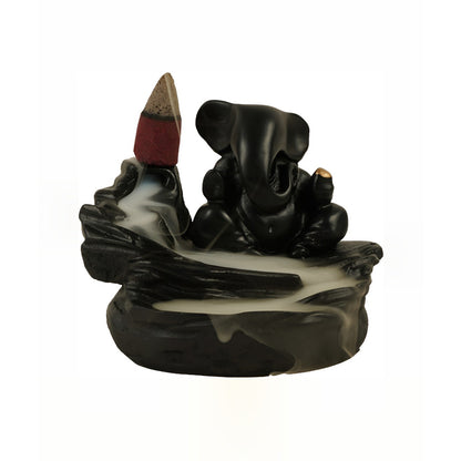 Smokefountain Ganesha Idol Decoration Items With 8 Pc Backflow Incense Cones Sticks (1 Pc)
